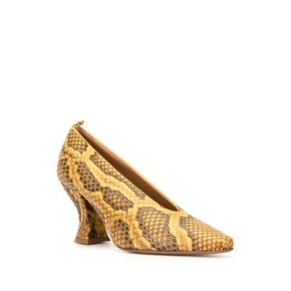 Bottega Veneta Shoes - NEW BOTTEGA VENETA ALMOND HEELS SHOES Pitone Butterscotch Pumps Yellow 39 EU